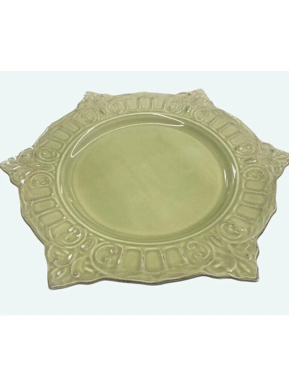 Vintage Sage Green Matceramica Dinner Plate Made in Portugal